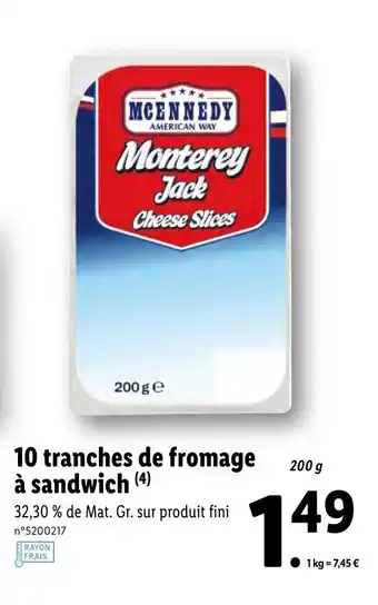 Lidl 10 tranches de fromage à sandwich offre