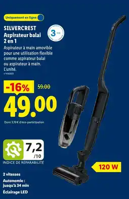 Lidl SILVERCREST Aspirateur balai 2 en 1 offre