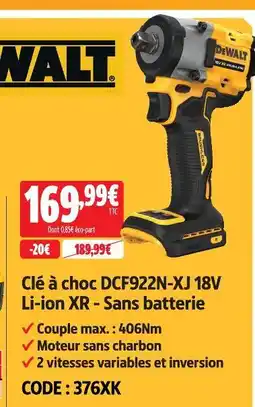 Screwfix Dewalt clé à choc dcf922n-xj 18v li-ion xr - sans batterie offre