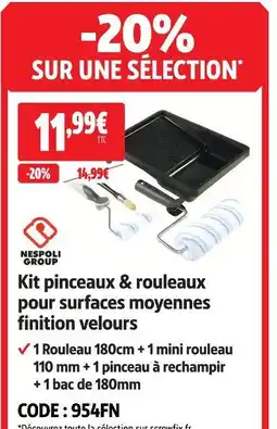 Screwfix Nespoli group kit pinceaux & rouleaux pour surfaces moyennes finition velours offre