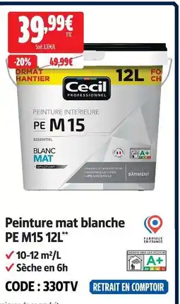 Screwfix Cecil professionnel peinture mat blanche pe m15 12l offre