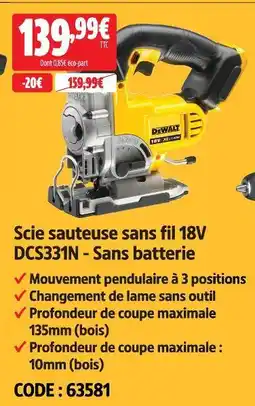 Screwfix Dewalt scie sauteuse sans fil 18v dcs331n - sans batterie offre
