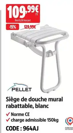 Screwfix Pellet siège de douche mural rabattable, blanc offre