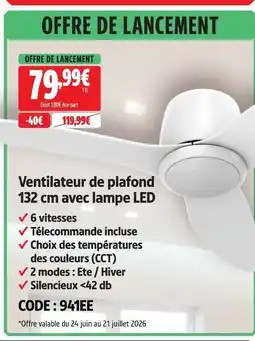 Screwfix Ventilateur de plafond 132 cm avec lampe led offre