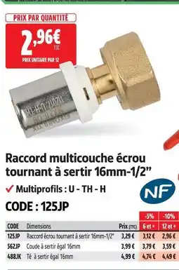 Screwfix Raccord multicouche écrou tournant à sortir 16mm-1/2” offre