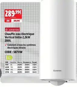 Screwfix Ariston chauffe-eau électrique vertical initio 2,2kw 200l offre