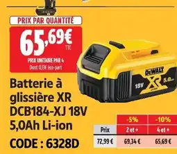 Screwfix Dewalt batterie à glissière xr dcb184-xj 18v 5,0ah li-ion offre