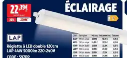 Screwfix Lap réglette à led double 120 cm lap 44w 5000lm 220-240v offre