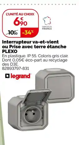 Weldom Legrand interrupteur va-et-vient ou prise avec terre étanche plexo offre