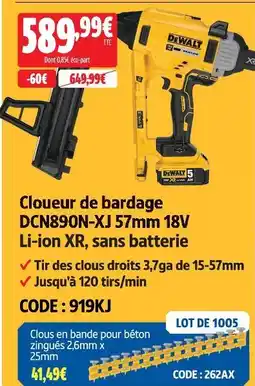 Screwfix Dewalt cloueur de bardage dcn890n-xj 57mm 18v li-ion xr, sans batterie offre