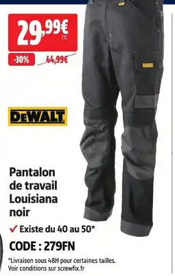 Screwfix Dewalt pantalon de travail louisiana noir offre