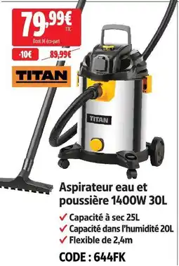 Screwfix Titan aspirateur eau et poussière 1400w 30l offre