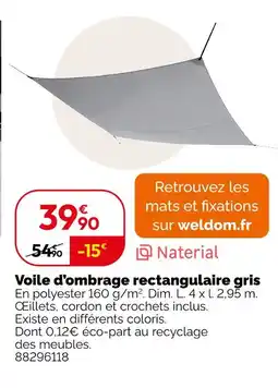 Weldom Voile d'ombrage rectangulaire gris offre