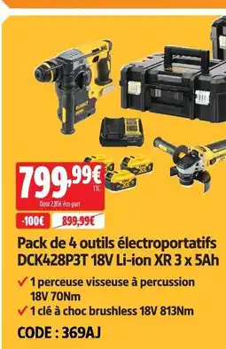 Screwfix Dewalt pack de 4 outils électroportatifs dck428p3t 18v li-ion xr 3 x 5ah offre