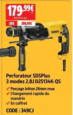 Screwfix Dewalt perforateur sdsplus 3 modes 2,8j d25134k-qs offre