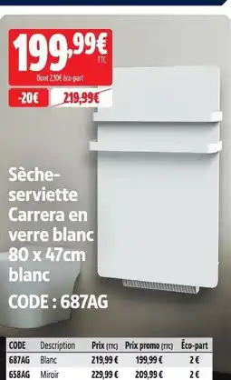 Screwfix Sèche-serviette carrera en verre blanc offre