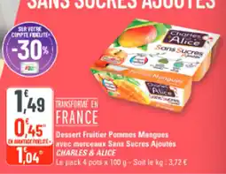G20 Dessert fruitier pommes mangues avec morceaux sans sucres ajoutés charles & alice offre