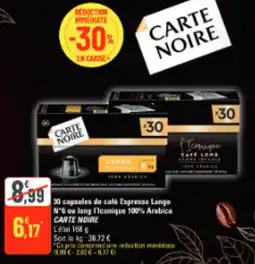 G20 30 capsules de café espresso lungo n's ou long flcanique 100% arabica carte noire offre