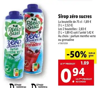 Lidl Sirop Zéro Sucres offre