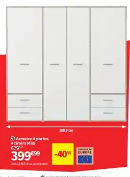 Conforama Armoire 4 portes 4 tiroirs Mila offre