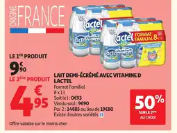 Auchan LACTEL Lait demi-écrémé avec vitamine d offre