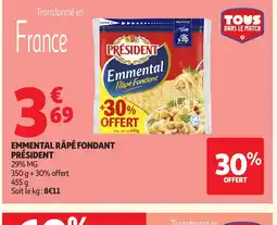 Auchan PRÉSIDENT Emmental râpé fondant offre