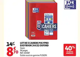 Auchan OXFORD Lot de 5 cahiers polypro easybook 24x32 offre