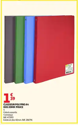 Auchan Classeur polypro a4 dos 20mm pouce offre