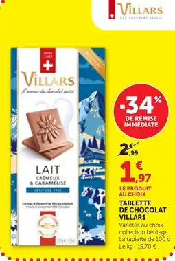 Bi1 VILLARS Tablette de chocolat offre