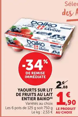 Bi1 BAIKO Yaourts sur lit de fruits au lait entier offre