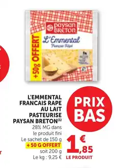 Bi1 PAYSAN BRETON L'emmental francais rape au lait pasteurise offre