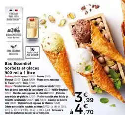 Thiriet Bac Essentiel Sorbets et glaces 900 ml à 1 litre offre