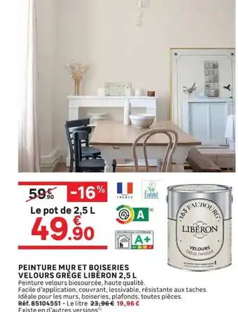 PEINTURE MUR ET BOISERIES VELOURS GRÈGE LIBERON
