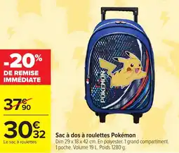 Carrefour Sac à dos à roulettes pokémon offre