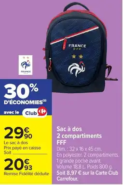 Carrefour Sac à dos 2 compartiments FFF offre