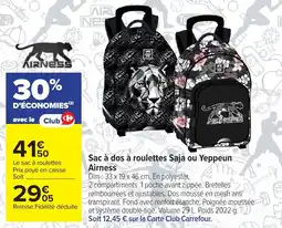 Carrefour Sac à dos à roulettes saja ou yeppeun airness offre