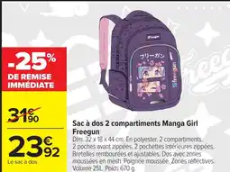 Carrefour Sac à dos 2 compartiments manga girl freegun offre