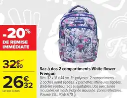 Carrefour Sac à dos 2 compartiments white flower freegun offre