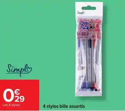 Carrefour 4 stylos bille assortis offre