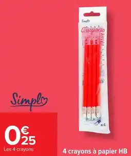 Carrefour 4 crayons à papier hb offre