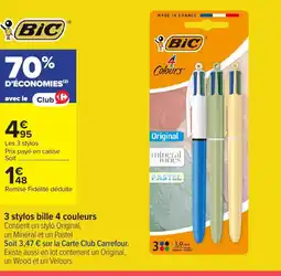 Carrefour 3 stylos bille 4 couleurs offre