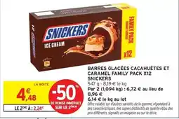 Intermarché Snickers - barres glacées cacahuètes et caramel family pack x12 offre
