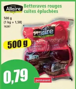 Norma Maison allaire betteraves rouges cuites épluchées offre