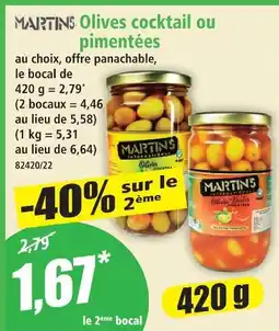 Norma Martin's olives cocktail ou pimentées offre