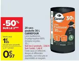 Carrefour Market Carrefour - 20 sacs poubelle 30 l offre