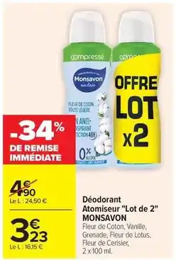 Carrefour Drive Monsavon - déodorant atomiseur lot de 2 offre
