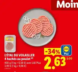 Lidl L'étal du volailler 4 hachés au poulet offre