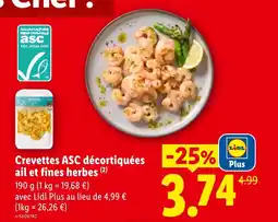 Lidl Crevettes ASC décortiquées ail et fines herbes offre