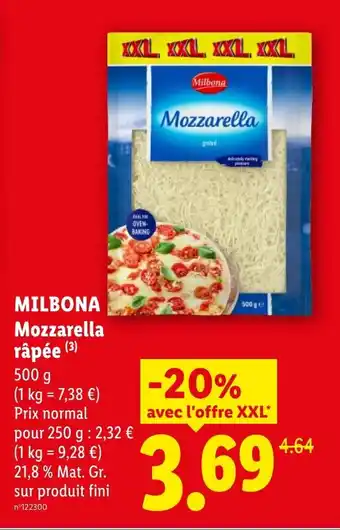 Lidl MILBONA Mozzarella râpée offre