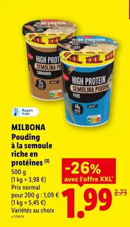 Lidl Milbona pouding à la semoule riche en protéines offre